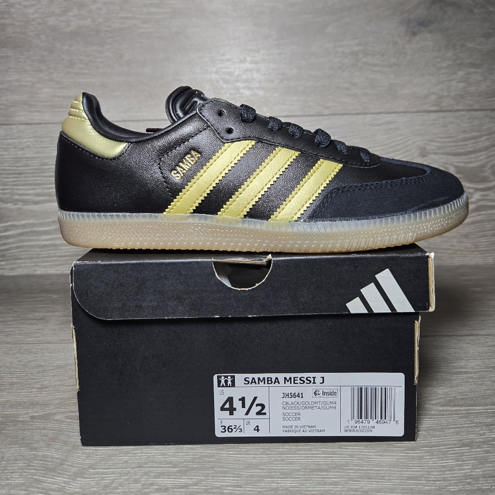 Adidas Originals Samba Messi Black Gold JH5641 GS Size 4.5 Youth / 5.5 Women NEW